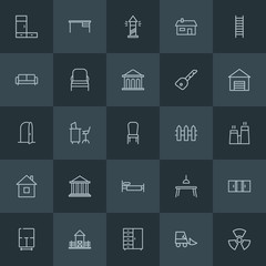 Modern Simple Set of industry, buildings, furniture Vector outline Icons. ..Contains such Icons as  glass,  clothes,  design,  clothing and more on dark background. Fully Editable. Pixel Perfect.