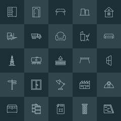 Modern Simple Set of industry, buildings, furniture Vector outline Icons. ..Contains such Icons as  cabinet, closet,  wooden, tower,  plant and more on dark background. Fully Editable. Pixel Perfect.