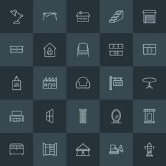 Modern Simple Set of industry, buildings, furniture Vector outline Icons. ..Contains such Icons as  plant, dig,  show,  old,  equipment and more on dark background. Fully Editable. Pixel Perfect.