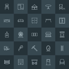 Modern Simple Set of industry, buildings, furniture Vector outline Icons. ..Contains such Icons as  vintage,  modern,  building,  clothing and more on dark background. Fully Editable. Pixel Perfect.