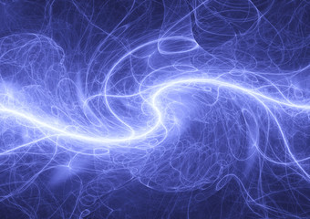 Blue fractal lightning storm, abstract electrical background