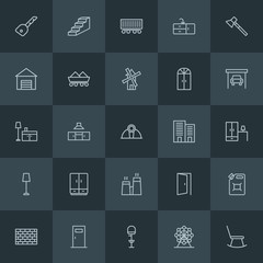 Modern Simple Set of industry, buildings, furniture Vector outline Icons. ..Contains such Icons as door, up,  container,  dirty,  success and more on dark background. Fully Editable. Pixel Perfect.