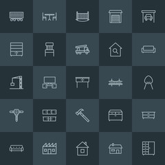 Modern Simple Set of industry, buildings, furniture Vector outline Icons. ..Contains such Icons as  clothes, drawer,  industrial, home,  car and more on dark background. Fully Editable. Pixel Perfect.
