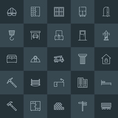 Fototapeta na wymiar Modern Simple Set of industry, buildings, furniture Vector outline Icons. ..Contains such Icons as entrance, concrete, work, house, door and more on dark background. Fully Editable. Pixel Perfect.