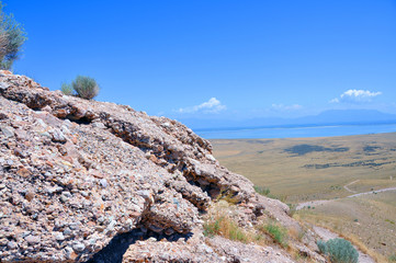 Cliff overlooking Great Salt Lake, Antelope State Park, Utah