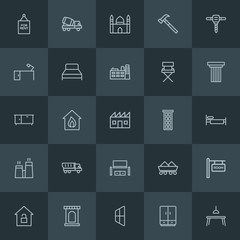 Modern Simple Set of industry, buildings, furniture Vector outline Icons. ..Contains such Icons as fire,  banner,  cargo,  traffic, closet and more on dark background. Fully Editable. Pixel Perfect.
