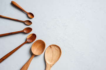 Different wooden spoons are handmade in different sizes.