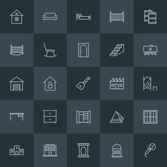 Modern Simple Set of industry, buildings, furniture Vector outline Icons. ..Contains such Icons as hospital, construction,  fire,  worker and more on dark background. Fully Editable. Pixel Perfect.