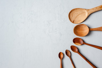 Different wooden spoons are handmade in different sizes.
