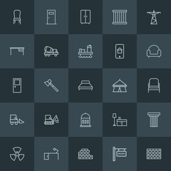Modern Simple Set of industry, buildings, furniture Vector outline Icons. ..Contains such Icons as  road, desk,  structure,  door,  design and more on dark background. Fully Editable. Pixel Perfect.