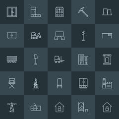 Modern Simple Set of industry, buildings, furniture Vector outline Icons. ..Contains such Icons as  light,  door,  industry,  industrial and more on dark background. Fully Editable. Pixel Perfect.