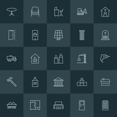Modern Simple Set of industry, buildings, furniture Vector outline Icons. ..Contains such Icons as dig,  architecture,  home,  clothing and more on dark background. Fully Editable. Pixel Perfect.