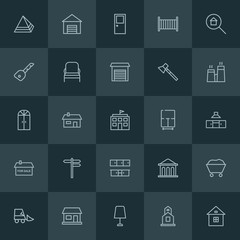 Fototapeta na wymiar Modern Simple Set of industry, buildings, furniture Vector outline Icons. ..Contains such Icons as christian, freight, construction, night and more on dark background. Fully Editable. Pixel Perfect.