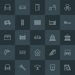 Modern Simple Set of industry, buildings, furniture Vector outline Icons. ..Contains such Icons as  modern, table, plan,  stairway,  white and more on dark background. Fully Editable. Pixel Perfect.
