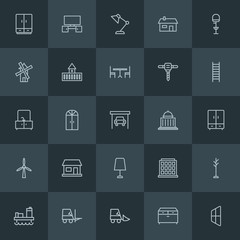 Modern Simple Set of industry, buildings, furniture Vector outline Icons. ..Contains such Icons as  coat,  design,  wardrobe, transportation and more on dark background. Fully Editable. Pixel Perfect.