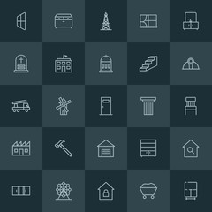 Modern Simple Set of industry, buildings, furniture Vector outline Icons. ..Contains such Icons as  interior,  background,  post,  parcel and more on dark background. Fully Editable. Pixel Perfect.
