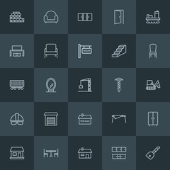 Modern Simple Set of industry, buildings, furniture Vector outline Icons. ..Contains such Icons as  housework,  doorway,  clothing,  iron and more on dark background. Fully Editable. Pixel Perfect.