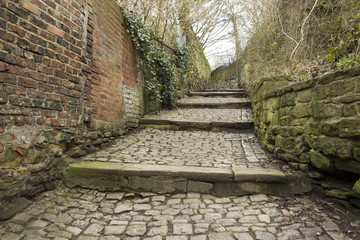 Cobbled steps in back lanes of Durham