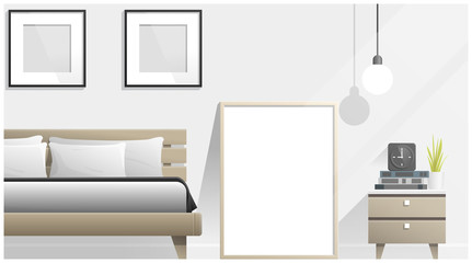 Mock up poster frame in bedroom , Interior background , vector , illustration