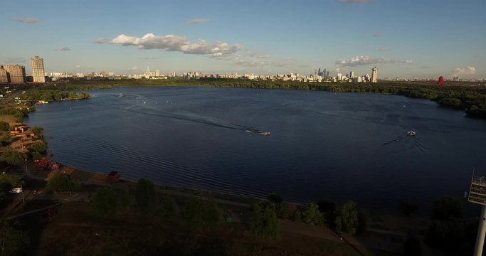 Lake aerial view at sunset