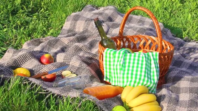 Plaid for a picnic on the grass. 