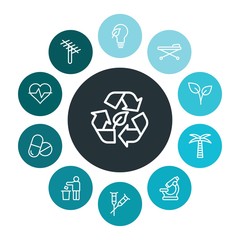 health, science, nature Infographic Colorful outline Icons Set. Contains such Icons as  symbol, pulse,  reuse,  pharmacy,  patient,  dish,  recycle,  energy and more. ..Fully Editable. Pixel Perfect