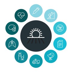 health, science, nature Infographic Colorful outline Icons Set. Contains such Icons as  syringe,  nature,  girl,  medical,  green,  medicine,  sign,  pharmacy and more. ..Fully Editable. Pixel Perfect