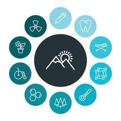 health, science, nature Infographic Colorful outline Icons Set. Contains such Icons as  science,  plant,  pine,  home,  temperature, sunrise,  celsius, forest and more. ..Fully Editable. Pixel Perfect