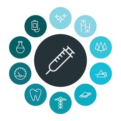 Fototapeta premium health, science, nature Infographic Colorful outline Icons Set. Contains such Icons as star, wood, sky, donation, laboratory, medicine, saturn, pine and more. ..Fully Editable. Pixel Perfect