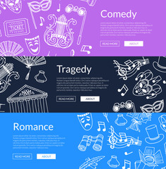 Vector doodle theatre elements banners illustration