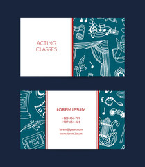 Vector doodle theatre elements business card template