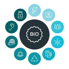 health, science, nature Infographic Colorful outline Icons Set. Contains such Icons as ear,  prescription,  voltmeter,  world,  waste,  chemical,  sky,  wood and more. ..Fully Editable. Pixel Perfect © djvectors
