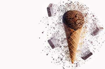 Chocolate ice creams with flying chocolate slices