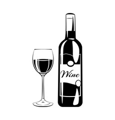 Wine bottle and glass.  illustration isolated on white