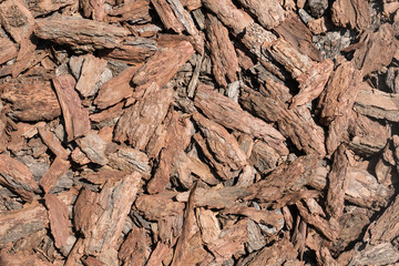 Decorative wood chips brown, top view.