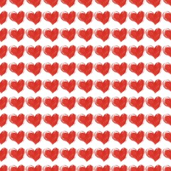 Watercolor hearts Seamless pattern for printing on textile, paper, wrapper, fabric Painted with paint hearts on a white background