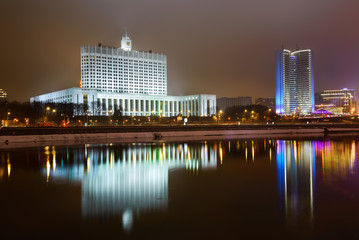 White House of Russian Federation. Moscow River. Night photo