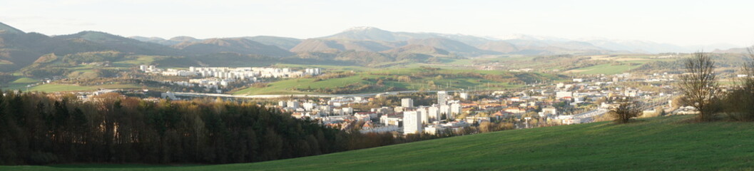 Fototapeta na wymiar Panoramic view of Banska Bystrica from Urpin mountain. Slovakia. April 2018
