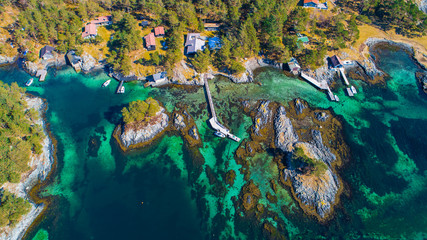 Aerial fjord view near Os village. Bergen, Norway.