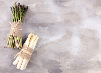 Bunch of fresh white asparagus and green asparagus