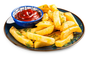 French fries on wooden table
