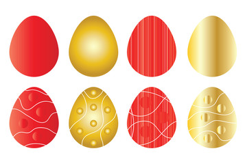 Easter eggs vector set in gold and red colors
