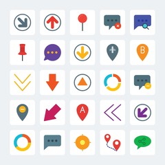 Modern Simple Set of location, arrows, charts, chat and messenger Vector flat Icons. .Contains such Icons as arrow, airport,  diagonal,  icon and more on gray background. Fully Editable. Pixel Perfect