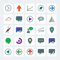 Modern Simple Set of location, arrows, charts, chat and messenger Vector flat Icons. .Contains such Icons as  finance, exposure,  web,  chart and more on gray background. Fully Editable. Pixel Perfect