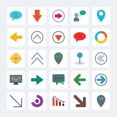 Modern Simple Set of location, arrows, charts, chat and messenger Vector flat Icons. .Contains such Icons as  location,  chart,  graphic,  up and more on gray background. Fully Editable. Pixel Perfect