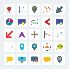 Modern Simple Set of location, arrows, charts, chat and messenger Vector flat Icons. .Contains such Icons as  pin,  sign,  think, down,  map and more on gray background. Fully Editable. Pixel Perfect