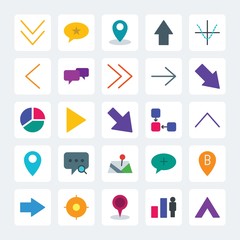 Modern Simple Set of location, arrows, charts, chat and messenger Vector flat Icons. .Contains such Icons as  pie,  smartphone,  vector, down and more on gray background. Fully Editable. Pixel Perfect