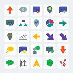 Modern Simple Set of location, arrows, charts, chat and messenger Vector flat Icons. .Contains such Icons as arrow,  graphic,  add,  phone and more on gray background. Fully Editable. Pixel Perfect
