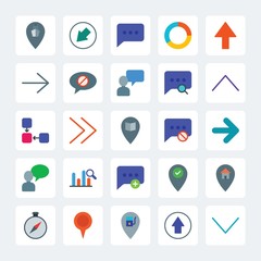 Modern Simple Set of location, arrows, charts, chat and messenger Vector flat Icons. .Contains such Icons as  ship,  business,  up, left, sea and more on gray background. Fully Editable. Pixel Perfect