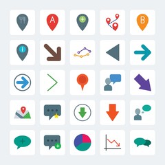Modern Simple Set of location, arrows, charts, chat and messenger Vector flat Icons. .Contains such Icons as  sign,  next,  business,  think and more on gray background. Fully Editable. Pixel Perfect